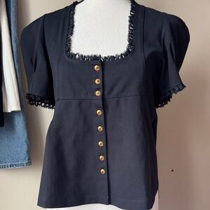 Maeve Black Blouse with Gold Buttons